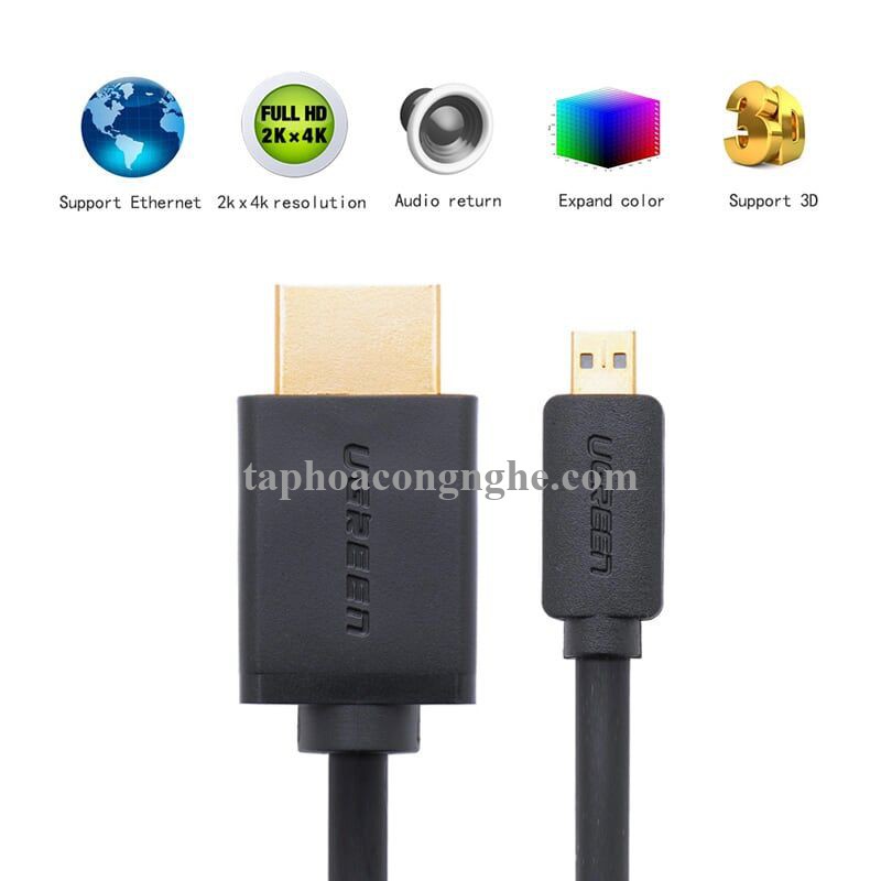 Ugreen 30104 3M màu Đen Cáp chuyển đổi Micro HDMI sang HDMI thuần đồng HD127 30030104
